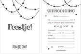 Uitnodiging Kinderfeestje Zwart Wit - Feestje! Kom je ook? - Slingers - Verjaardag - Uitnodigingskaarten - 10 stuks