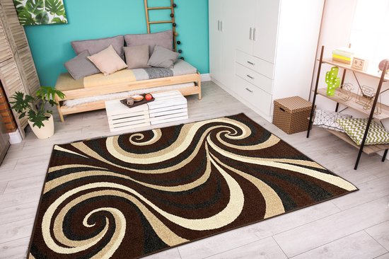 Aledin Carpets Limasol - Laagpolig - Vloerkleed 160x230 cm - Modern - Bruin/Beige/Creme - Tapijten woonkamer