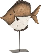 J-Line Tropische Vis Paulownia Hout Donker Bruin/Wit Large - H 37 cm