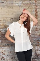 Web Blouse Top Dames Flowy Korte Mouw Cremé - 36