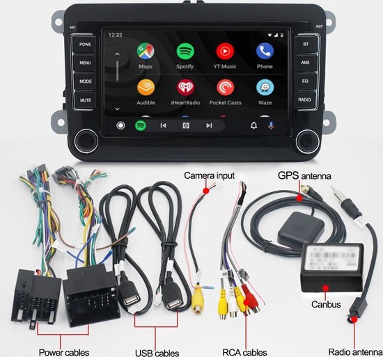 Android Autoradio pour VW Golf 5 Golf 6 Tiguan Polo 7 2 Din HD écrans  tactiles Bluetooth, GPS 2 Din, Commande au Volant