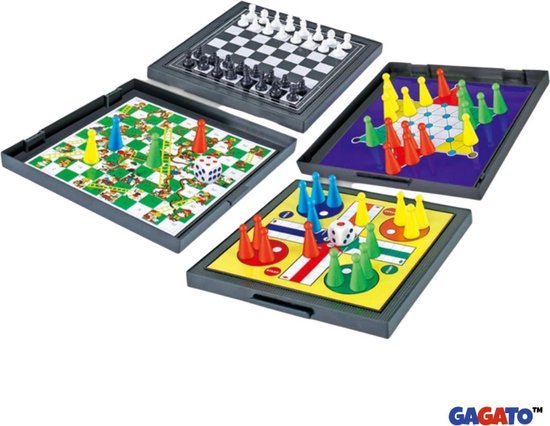 Thumbnail van een extra afbeelding van het spel 4-in-1 Magnetisch Bordspel - Schaken - Ludo - Slangen & Ladders - Halma - Reisspel - Spellen