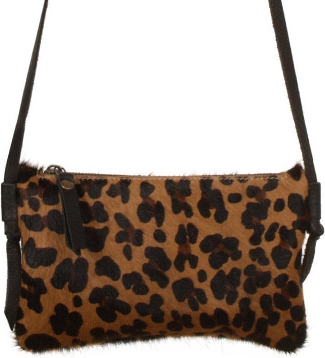 Koeienhuid crossbody tasje - Zwart/panterprint | Lederen avondtasje