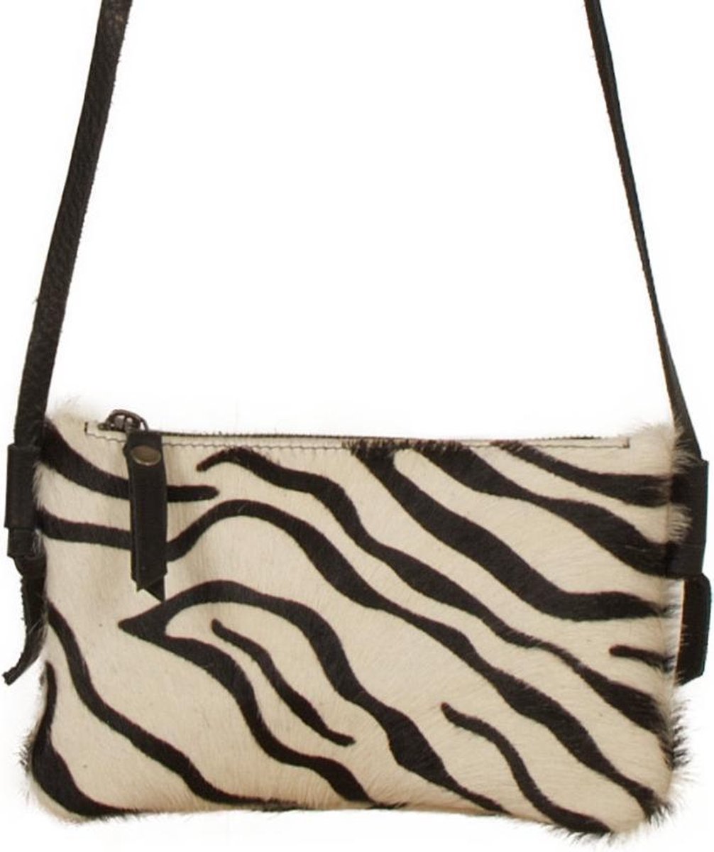 Koeienhuid crossbody tasje - Zwart/zebra print | Lederen avondtasje