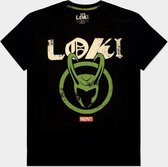 Marvel Loki Heren Tshirt -M- Logo Badge Zwart