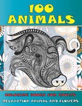 Coloring Books for Adults Relaxation Animal and Flowers - 100 Animals