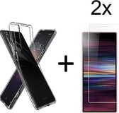 Sony Xperia 1 II Hoesje Tranparant TPU Siliconen Soft Case + 2X Tempered Glass Screenprotector