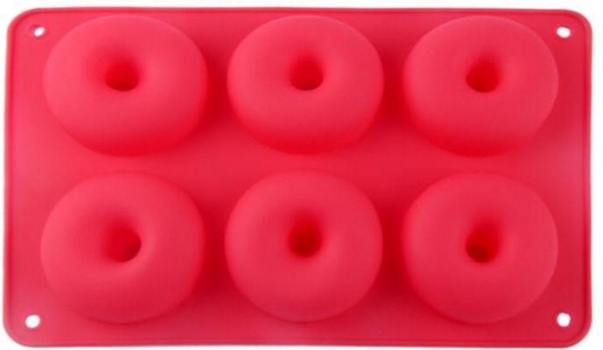 Siliconen Donut bakvorm - 6 donuts - Zelf donuts maken - Siliconen vorm voor bakken - Anti kleef-laag - Rood