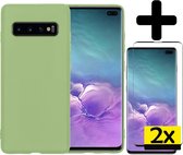 Samsung S10 Hoesje Met 2x Screenprotector - Samsung Galaxy S10 Case Cover - Siliconen Samsung S10 Hoes Met 2x Screenprotector - Groen