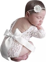 Newborn, kanten pakje, fotoshoot, wit, baby