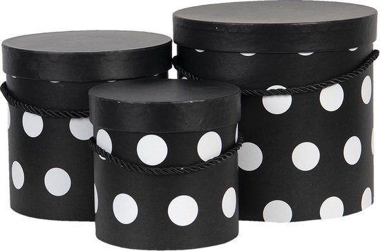 Set van 3 geneste dozen rond dots zwart