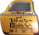 Retro Metalen Muurdecoratie - New York Taxi Autodeur met Spiegel  - Vintage - 47 cm x 42 cm