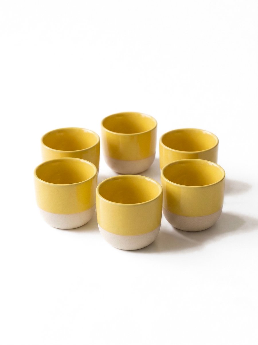 Proefer 6x Geel Keramieken Koffiekopjes – 180ml – Theekopjes Set – Steengoed Kopjes met Glazuur – Vaatwasser- & Magnetronbestendig – Moderne Koffie en Thee Kopjes