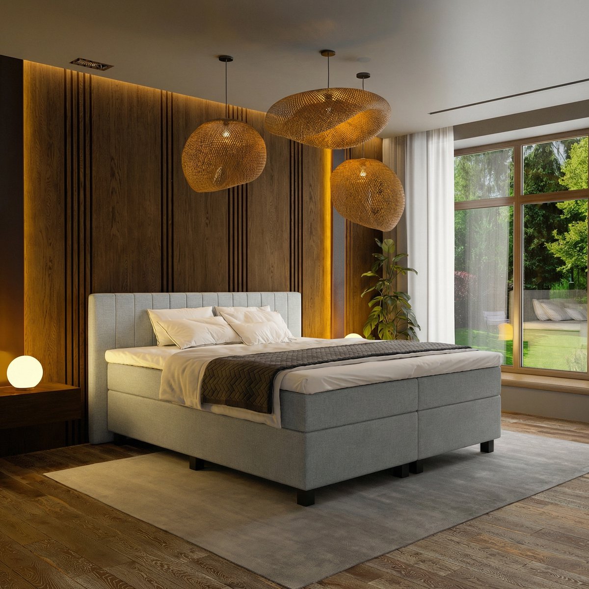 Mörgenn Boxspring Douze - Pocketvering - 12-Baans Hoofdbord - Lichtgrijs - 160x220 cm - Inclusief Dekbed en Kussens