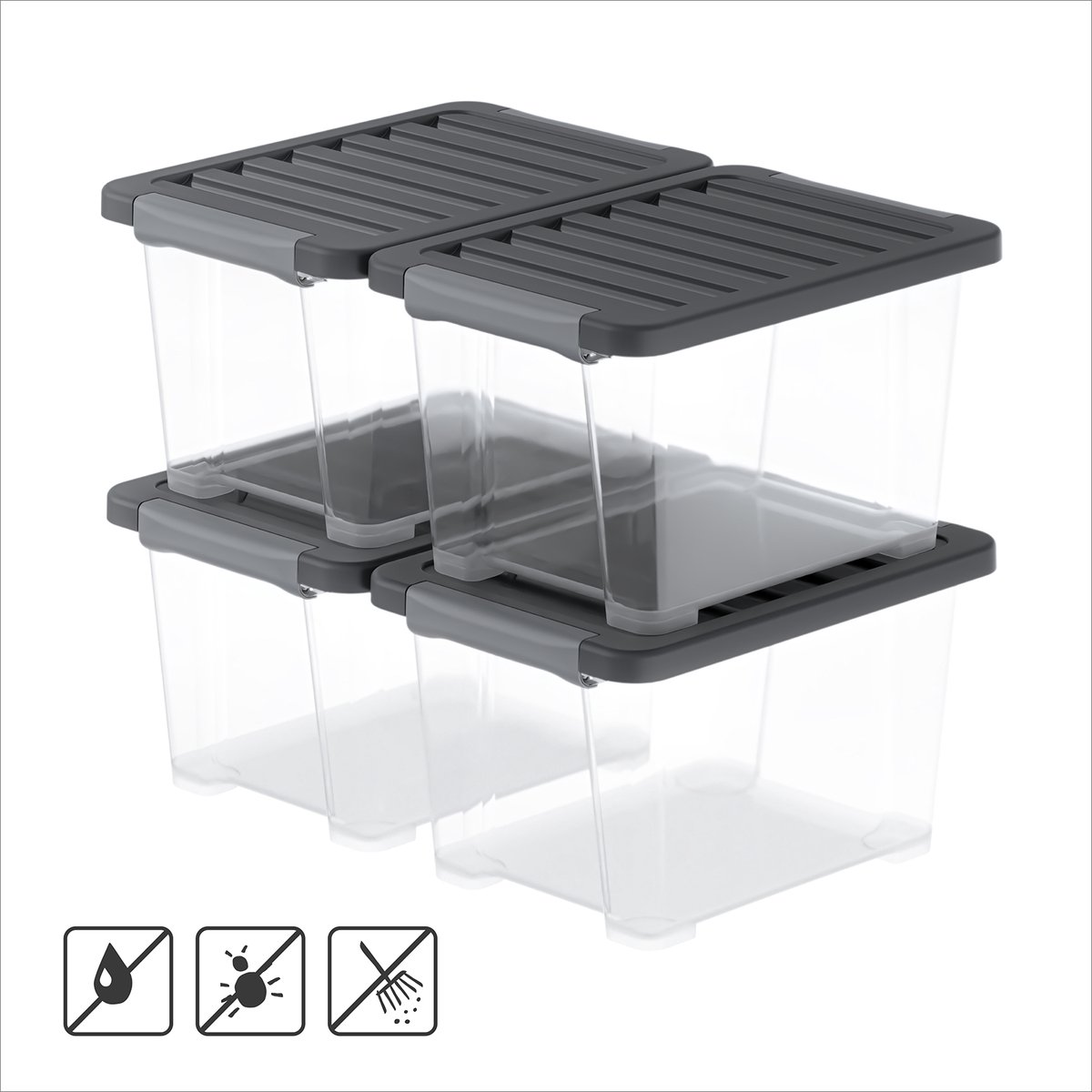 Rotho CORE Pro - opbergboxen - set van 4 - stapelbaar - 15 ltr