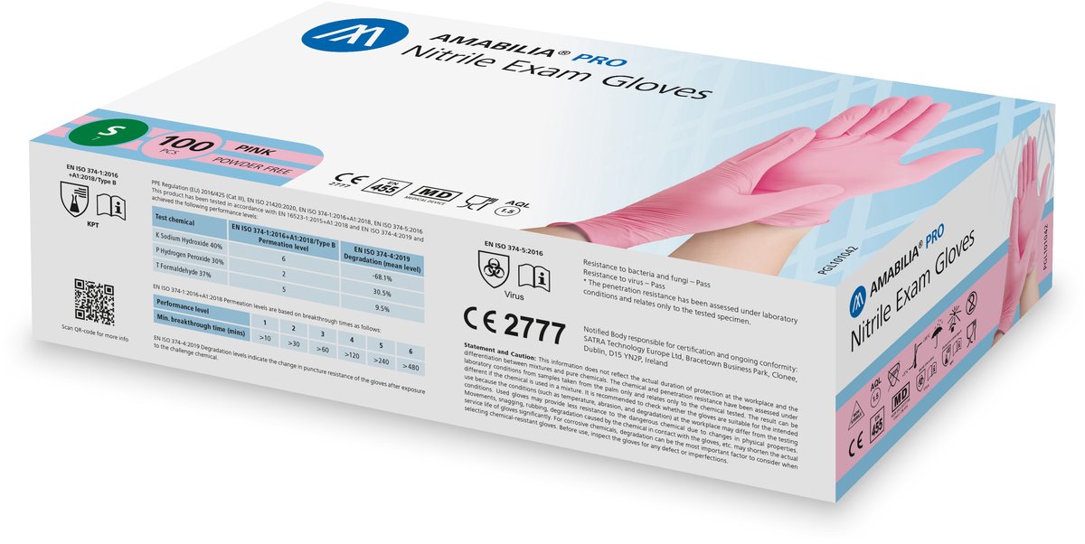 Nitril handschoenen ongepoederd Amabilia - Maat S - 100 stuks - Roze