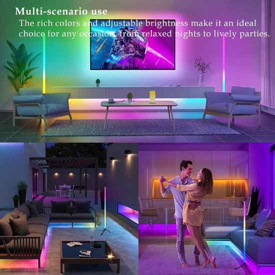 LED hoekvloerlamp - Staande hoeklamp met sfeerverlichting - Inclusief afstandsbediening - Sfeerverlichting met kleurverandering - Kleurveranderende vloerlamp geschikt voor woonkamers en speelkamers van Merkloos — afbeelding 5