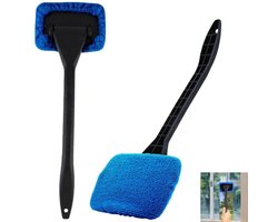 2 stuks - voorruit reinigingstool - auto ruitenwissers - auto raamborstel - ruitenreiniger borstel - met handvat en wasbare herbruikbare microvezelpad - blauw - 40×12.5×9cm