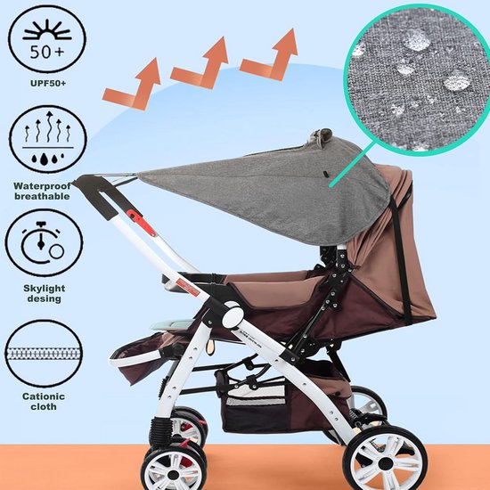 Universele Zonnekap voor Kinderwagen en Buggy - UV 50+ Zonnescherm met Kijkvenster - Waterdicht - Zwart van Universele — afbeelding 4
