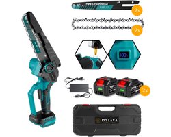 Instava Mini Kettingzaag 20cm – Accu Kettingzaag – Incl. 2 Accu’s (4.0Ah) – Takkenzaag – Geschikt voor Makita LXT 18V – Complete Set met Koffer & Accessoires