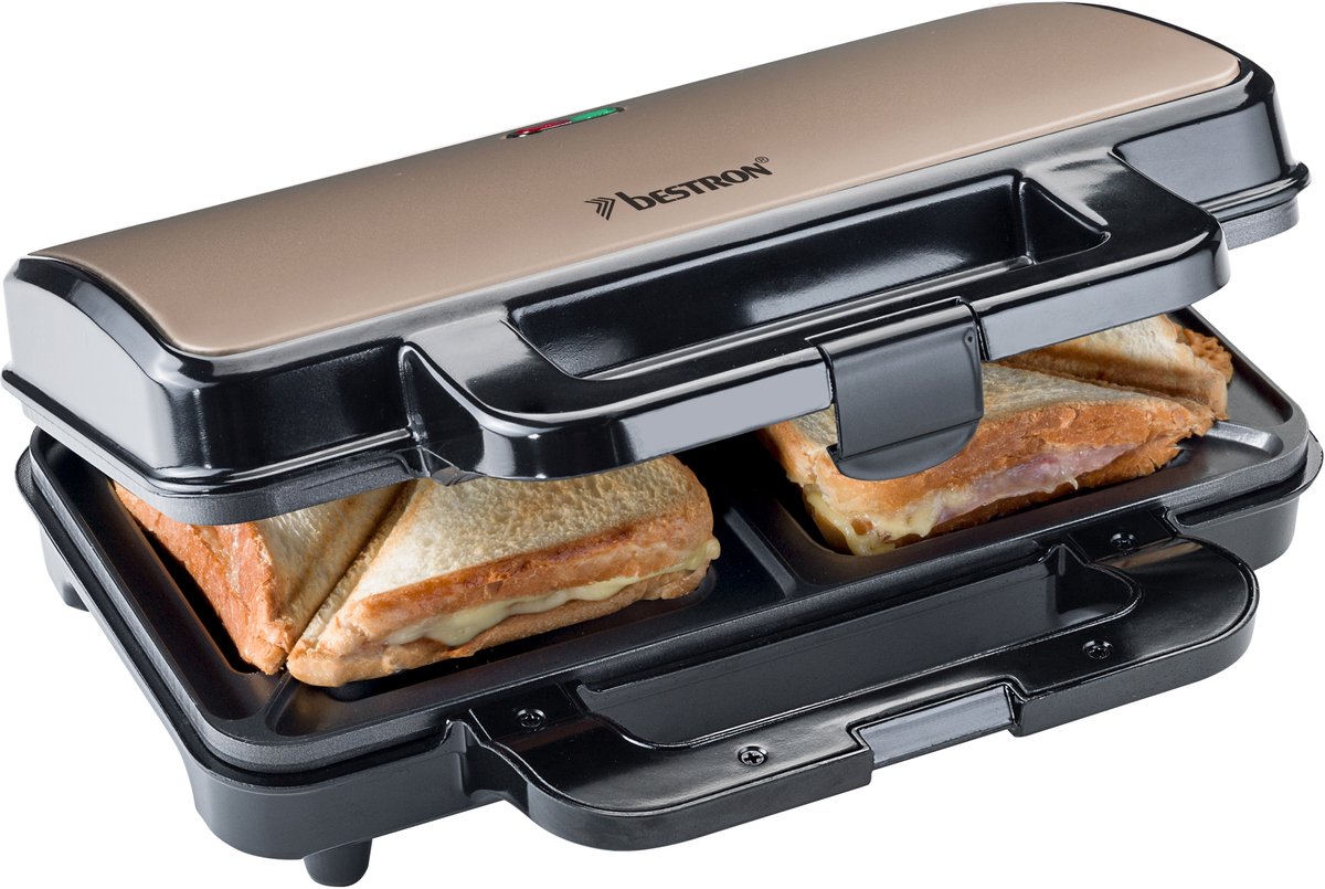 Bol.com Bestron Tosti apparaat - ASM90XLSAT - 900W - Voor 2 tosti's - Anti aanbaklaag - Wit/Grijs aanbieding