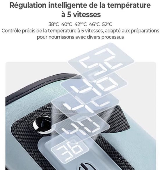 Draagbare babyflesverwarmer - intelligente temperatuurregeling, temperatuurbereik 38-52℃ - blauw — afbeelding 4