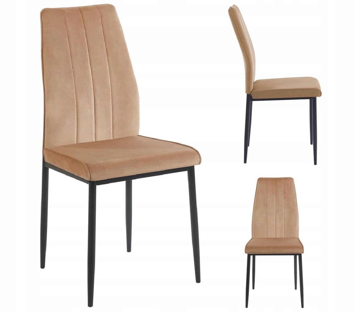 Furnitex Riviera 24 - Eetkamerstoel - Cappuccino fluwelen bekleding - Zwarte metalen poten