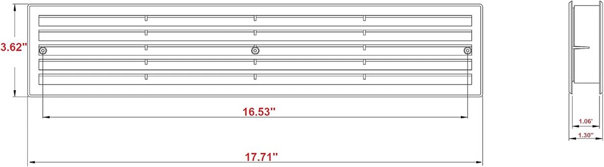Ventilatierooster 450 x 92 mm - Wit Kunststof Deurrooster voor Badkamer en Keuken