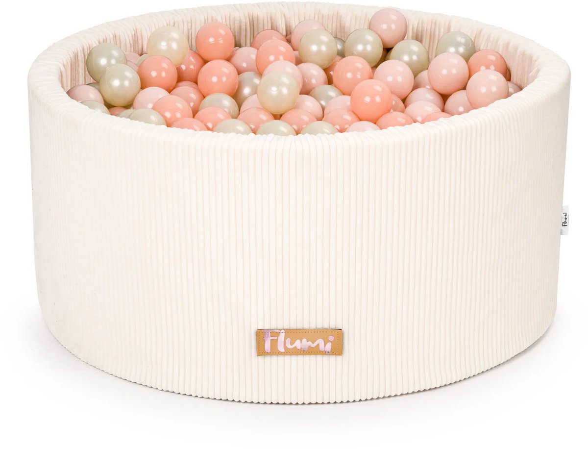 Flumi - Schuim Kinder Ballenbad - Corduroy Stof - Inclusief 200 Ballen - Afneembare Hoes - Lichtcrème met Gouden en Perzik Tinten Ballen