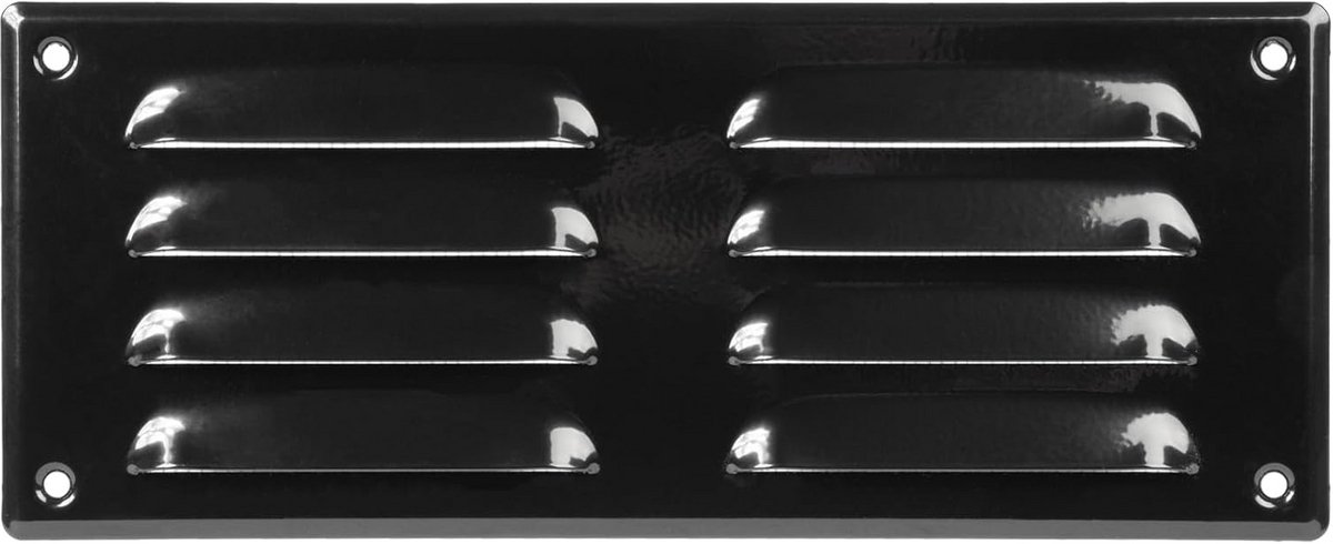 Ventilatierooster 26 cm x 10,5 cm zwart met insectengaas voor binnen en buiten