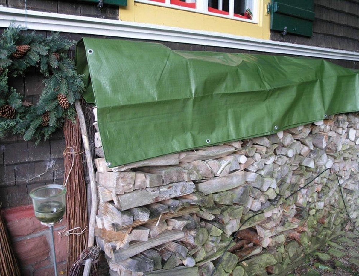 Houten dekzeil 90g/m² 1,50 x 6m - Groen waterdicht afdekzeil voor brandhout