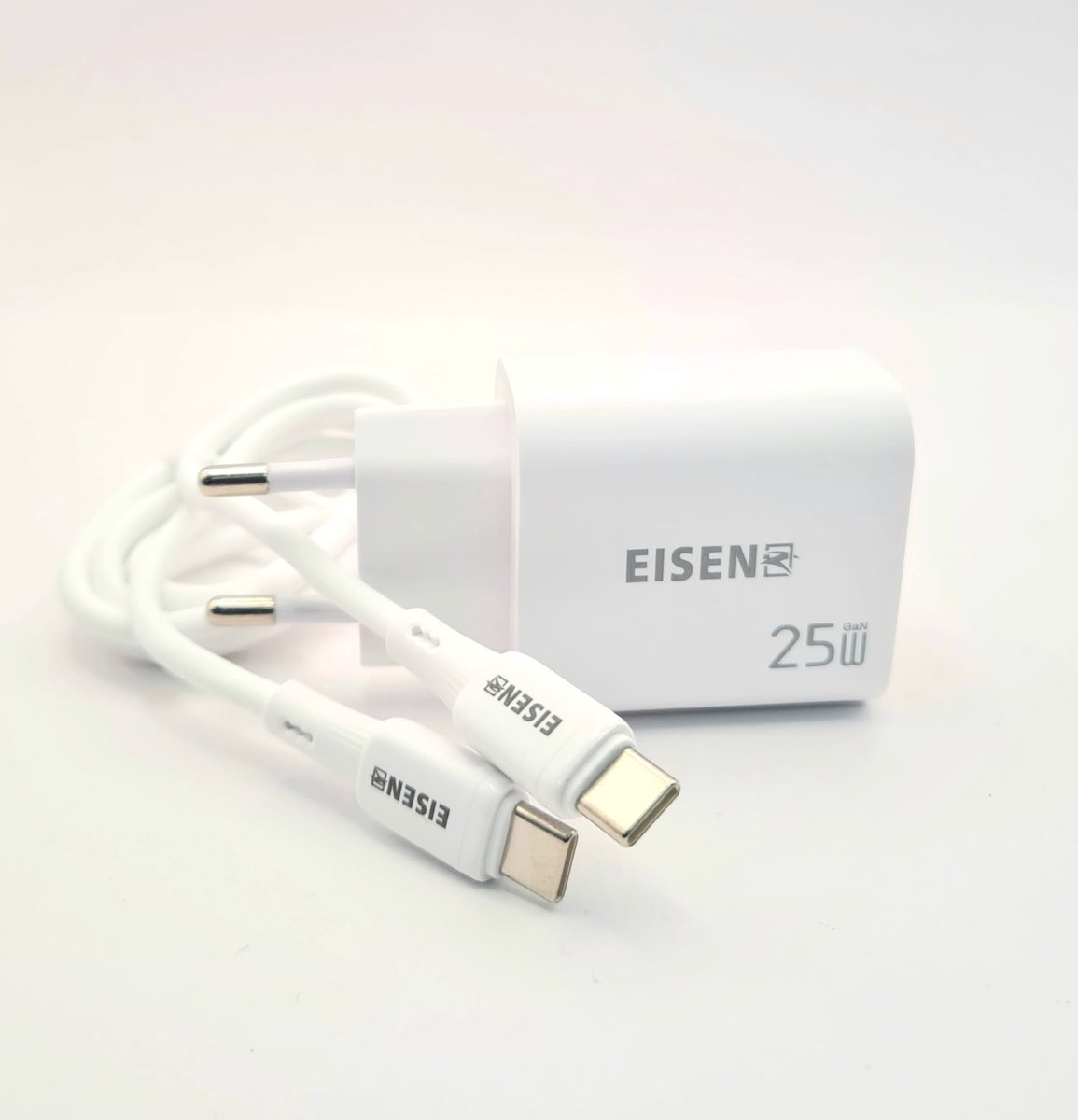 Eisenz 25W GaN Snellader – USB-C + USB-A Oplader met USB-C Kabel – Power Delivery Fast Charger Geschikt voor iPhone, Samsung, Tablets – Model EZ-CH002-CC