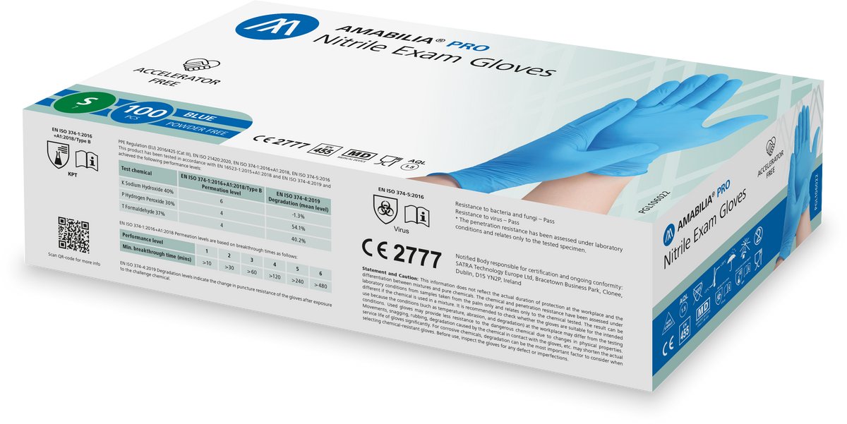 Nitril Handschoenen Ongepoederd Acceleratorvrij - Blauw - Maat S - Amabilia - 100 stuks