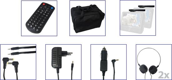 ICON - Draagbare dvd-speler auto - 9 inch - 2 schermen - USB - incl. Montagebeugels - Mini hoofdtelefoons - Reistas — afbeelding 4