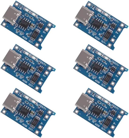 6-Pack Type-C USB-C 18650 Lithium Battery Charger Module met Dubbele ...