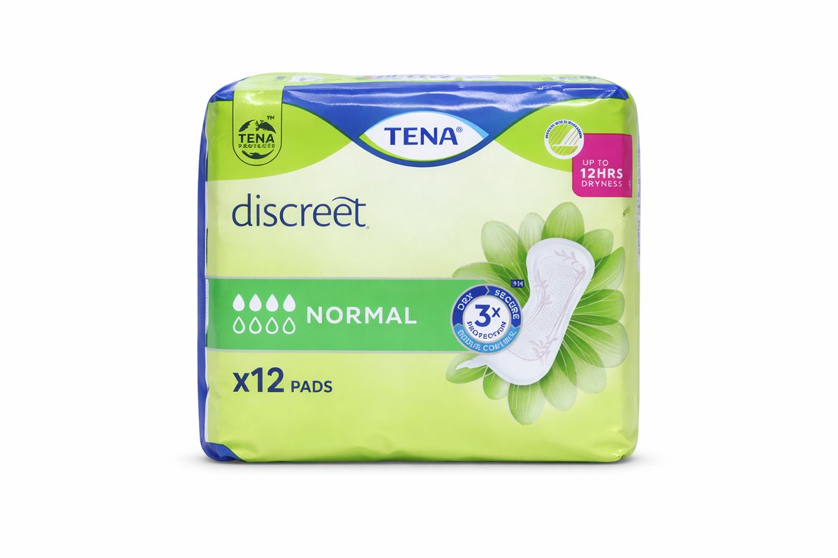 TENA Discreet Normal Incontinentieverband – 12 Pads – Tot 12 uur bescherming – Voor vrouwen