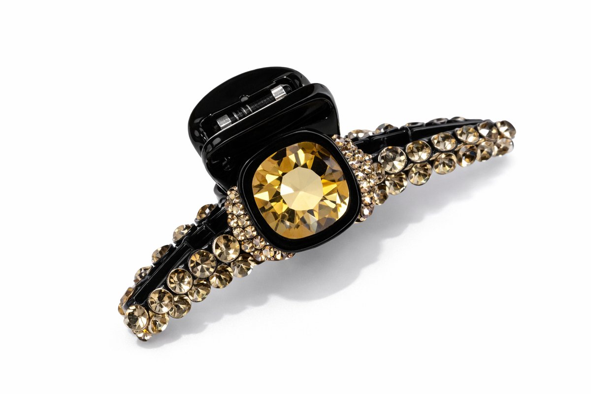 Haarclip - Haarklem - Haarspeld - Haargrijper Klein - Haar accessoires - Haarklauw - Haarsieraad - Dames - Haarspelden - Haarklemmen - Zwart - Champagne - Strass - 8 cmx3 cm - Cadeau Tip