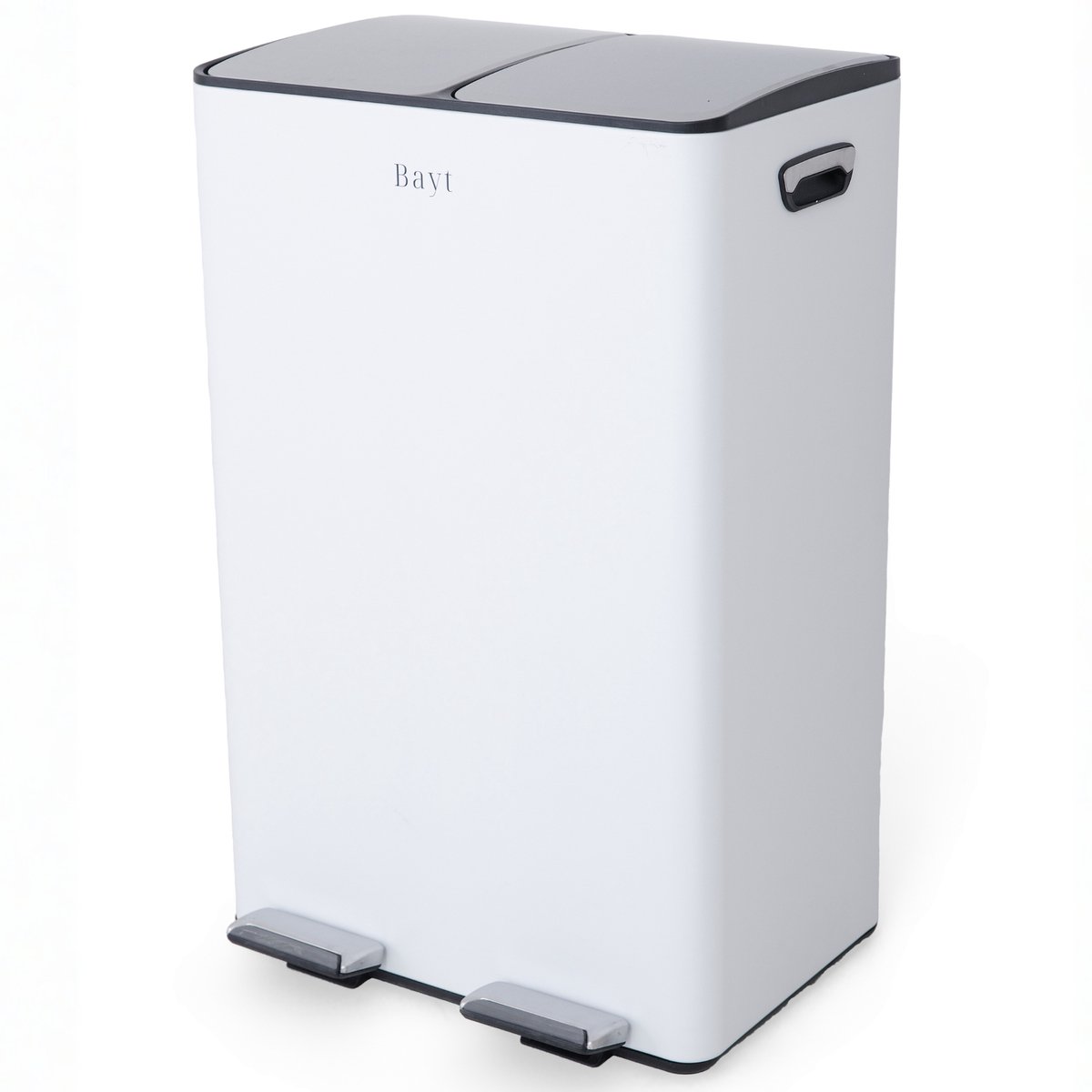 Bayt Prullenbak - Prullenbak 60 Liter (2x30) - Vuilnisbak 60 Liter - Pedaalemmer 60 Liter - Prullenbak Afvalscheiding - Prullenbak 2 Vakken - Afvalbak - RVS - Wit