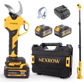 NEXROW® Elektrische Snoeischaar + Telescopische snoeisteel Incl. Opbergkoffer, 2x 4.0ah Accu’s en reserve snoeimessen - 40mm Snijdiameter - Professioneel Heggenschaar op Batterij - Draadloos Elektrisch Takkenschaar - Tuinschaar