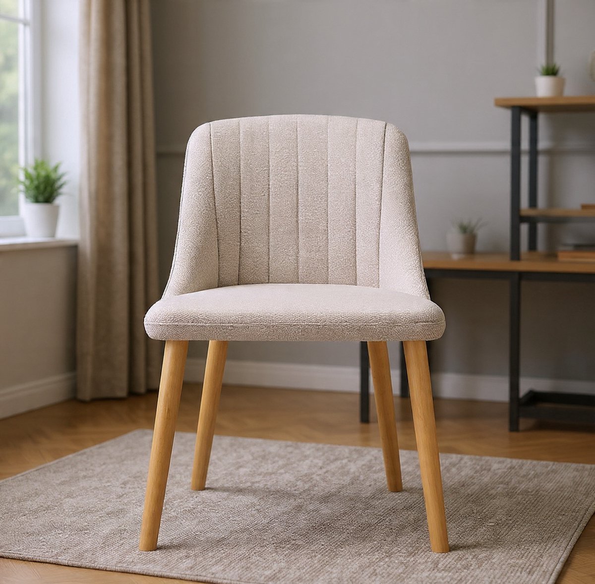 Eetkamerstoelen, beige, set van 4, houten poten, gestoffeerde stoel, keukenstoel van polyester, eetkamerstoel voor eetkamer, keuken, kantoor-NoviHome
