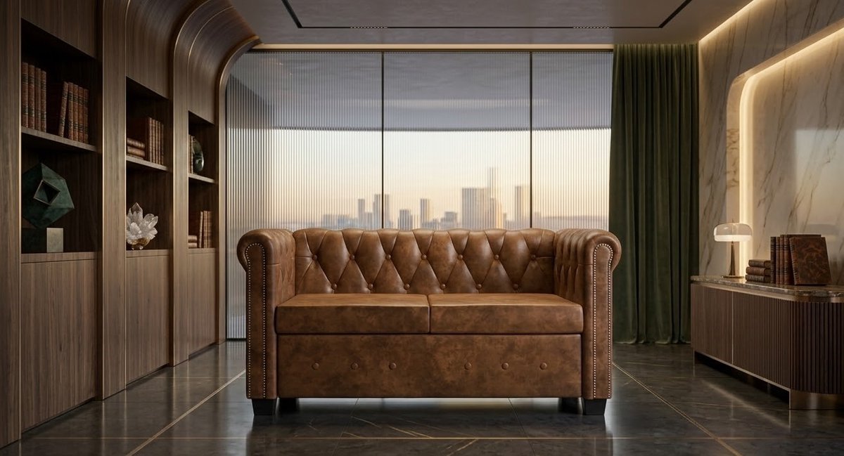 Luxueuze Chesterfield 2-Zits Bank Bruin Kunstleer – Comfortabele Loveseat met Knoopstiksels en Elegante Armleuningen | Casa Serena