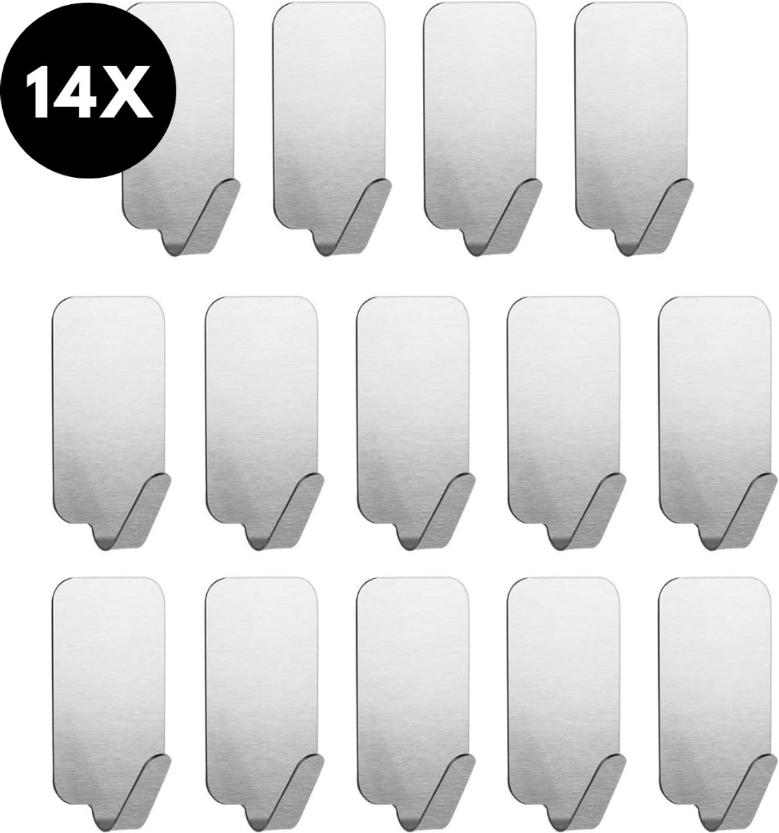 Ultiluxe® Zelfklevende Handdoekhaken - 14 Stuks - Wandhaken - Kleefhaken - RVS - Zonder Boren - Sterke Kleefkracht - Waterdicht - Zilver