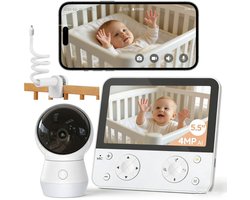 BOIFUN Babyfoon met camera - Baby Monitor met 2 Camera's - Babyfoon met Camera en App - AI-detectie (Slapen op de Buik en Gezichtsgebied) - Nachtlampje - 5.5 Inch Scherm - Video & Audio