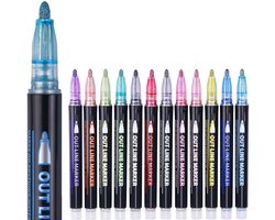 Magische Glitterpennen - Set van 12 Metallic Outline Pennen - Creatief Schrijf- en Tekengerei voor Kunstenaars en Hobbyisten