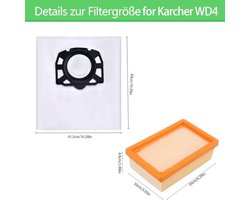 Stofzuigerzakken en filterset - 10 zakken + 2 filters Geschikt voor Kärcher 2.863-006.0 KFI 487 WD4 WD5 WD6 WD5P WD6P Premium MV4 MV5 MV6 reserveonderdelen 2.863-005.0