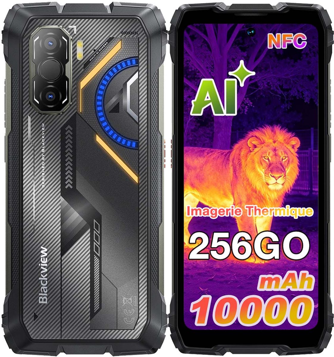 Smartphone Blackview ROCK 3 - 24GB RAM - 256GB ROM - 4G - Android 16 - 6.78inch 120Hz - 10000mAh - 108MP camera - BT5.2 - IP69K - NFC - OTG - GPS - Zwart