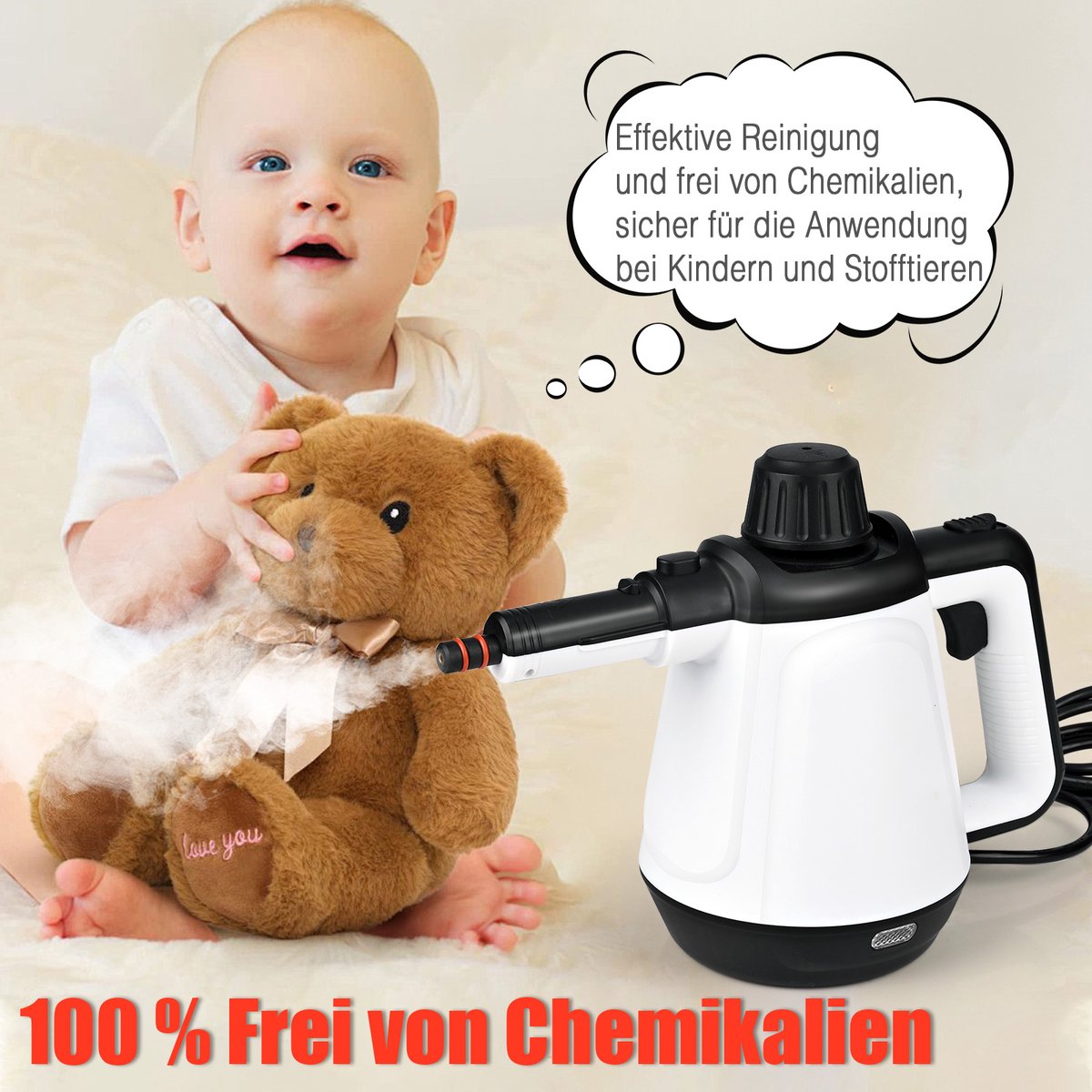 Dreamhigh® Dampfreiniger vloer 430 ml, 1200 W 3,5 bar stoomreiniger voor alles met 9 accessoires, hogedrukdampreiniging, voor het reinigen van vloeren, auto's en keukens - met werklamp thumbnail 4