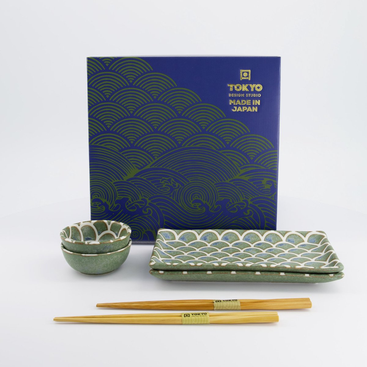 Tokyo Design Studio Vert Sauge Sushi Cadeauset Mermade 6 delig 22x13x2cm & 8,5x3,4cm