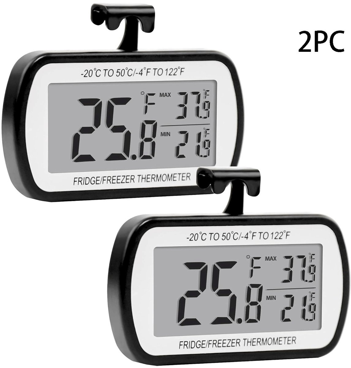 2 - Stuks Keukenthermometers - Digitale Keukenthermometer - Koelkast thermometer - Digitale koelkastthermometer - Waterdichte thermometer - Magnetische thermometer - Zwart