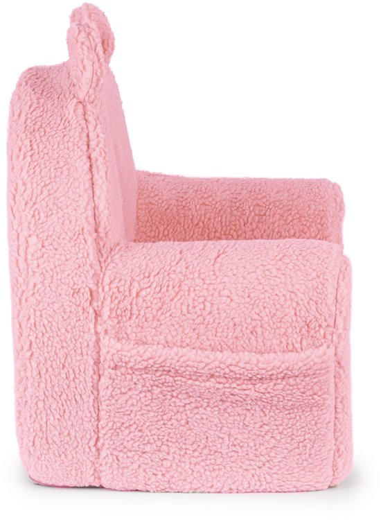 Flumi - Kinderfauteuil - Bouclé kinderstoel roze - Met oortjes - Gepersonaliseerd met naamgravure van Flumi — afbeelding 2